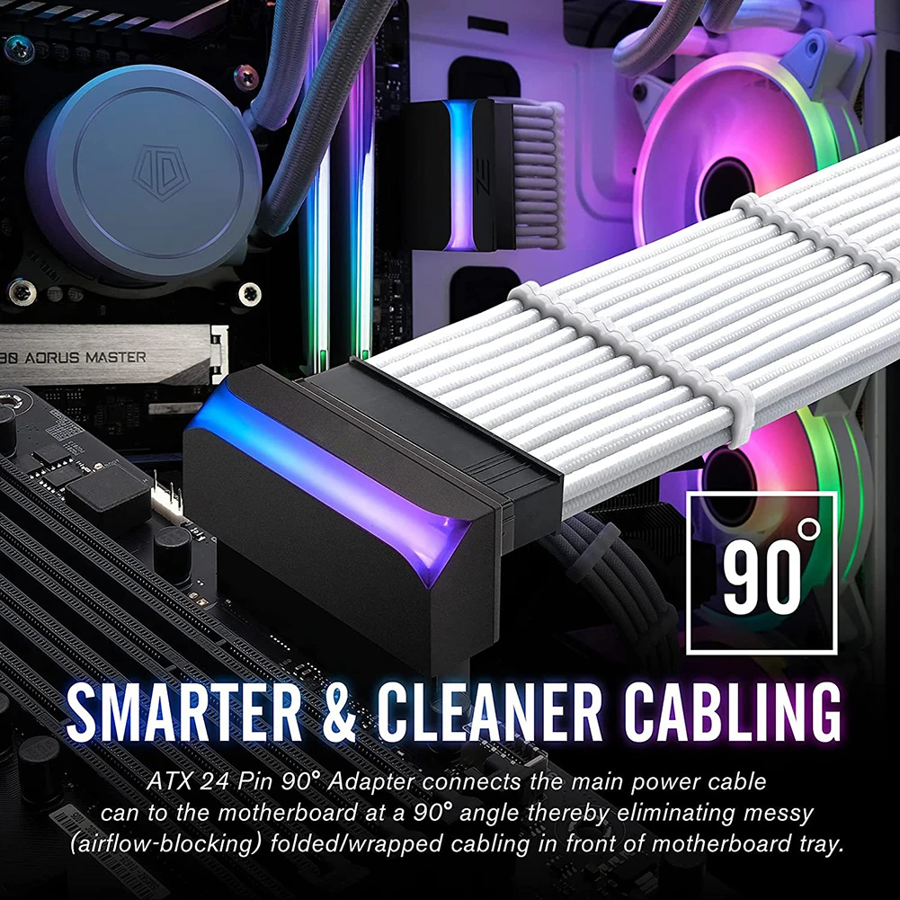 ATX 24-pin 90 Degree Power Connector 5V 3 Pin ARGB 90 Degree Right Angle Power Adapter Board 24 Pin Female To Male Connector