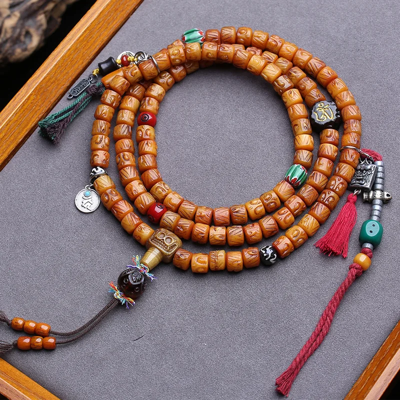 Necklace Bracelet, Yak Buddhist Eye , 108 , Glass Beads, Bone, Three-Piece Accessory Set
