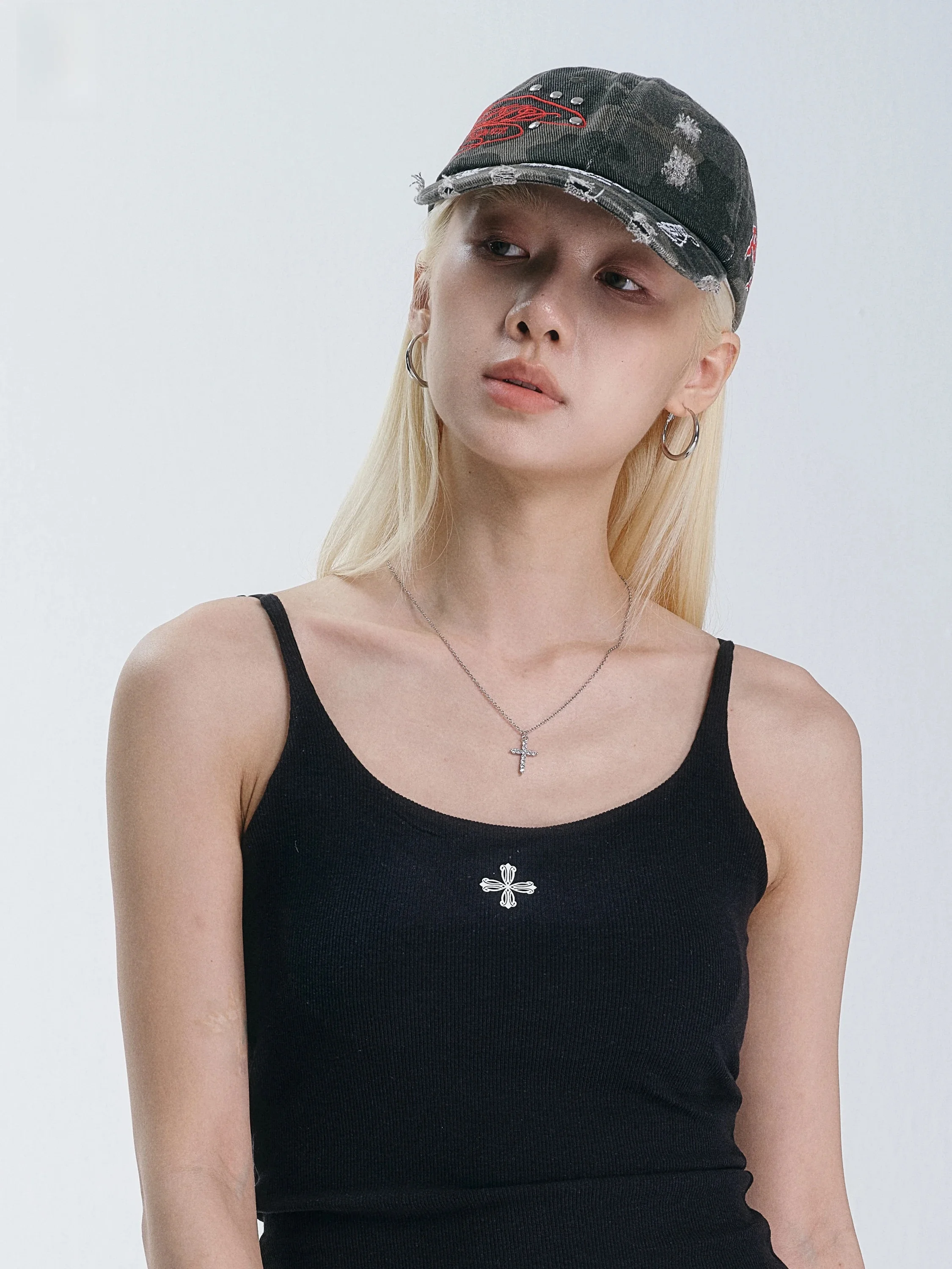 Washed out Camouflage Baseball Cap Adjustable Hip Hop Dance Teacher Hat with Tear Design Smile Ddd Duckbill Cap