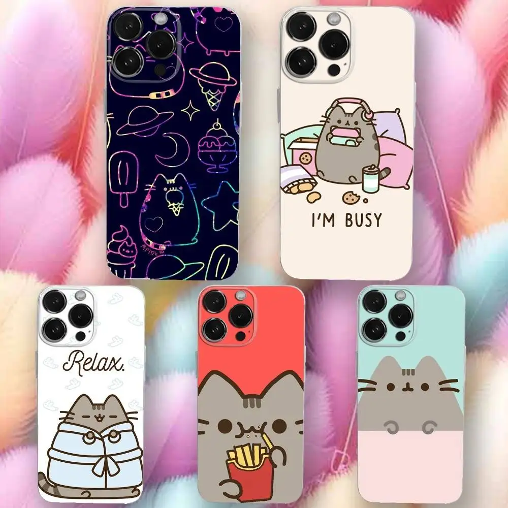 

Cute Cat P-Pusheens Phone Case For iPhone 16,se4,15,14,13,12,11 Plus,Pro,Max,XR,XS,X,Plus,SE,Mini Transparent Soft Cover