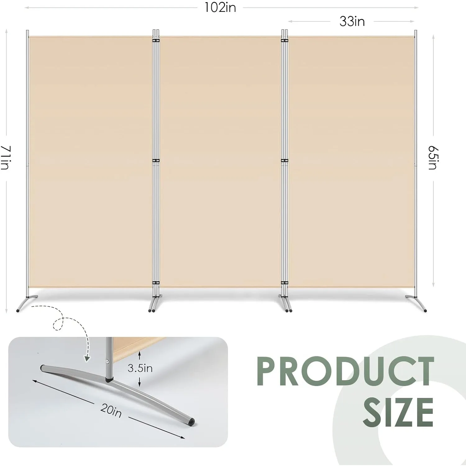 Rantila Scheidingswand Met 3 Panelen, 6 Ft Hoog Opvouwbaar Privacyscherm Vrijstaande Scheidingswanden, 102 ''W X 20'' D X 71 ''H