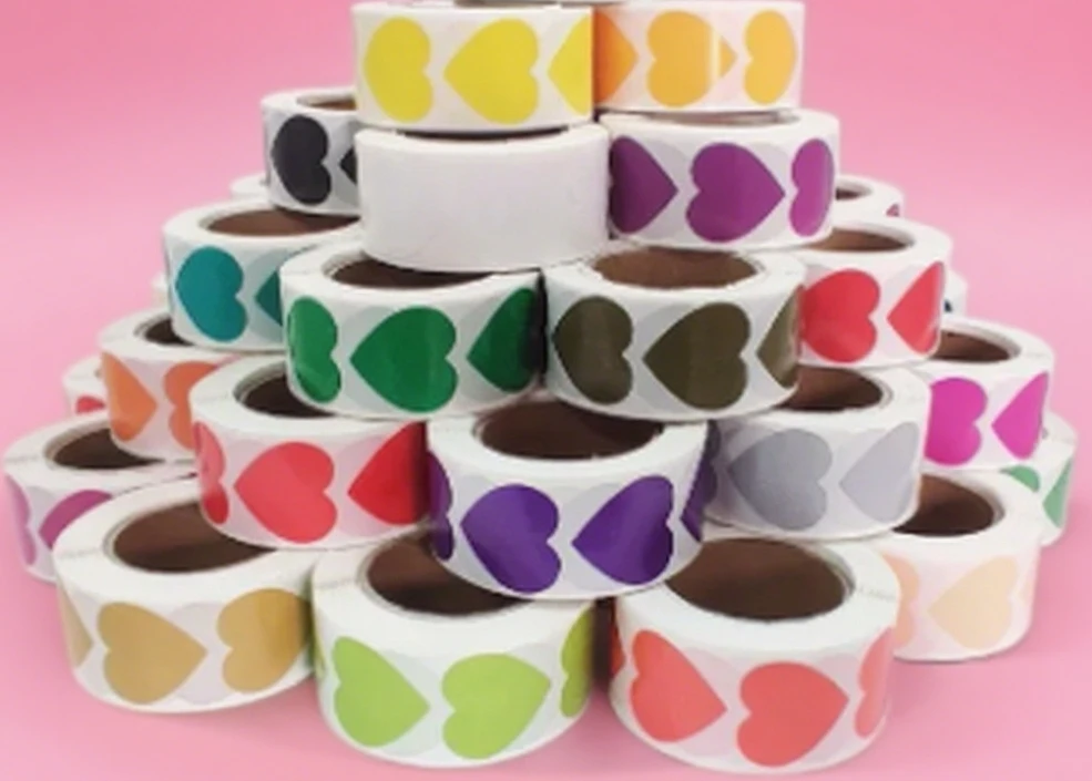 500Pcs Love Heart Stickers Roll Cute Heart Shaped Seal Labels for Scrapbooking Craft Birthday Party Gift Packaging Stationery
