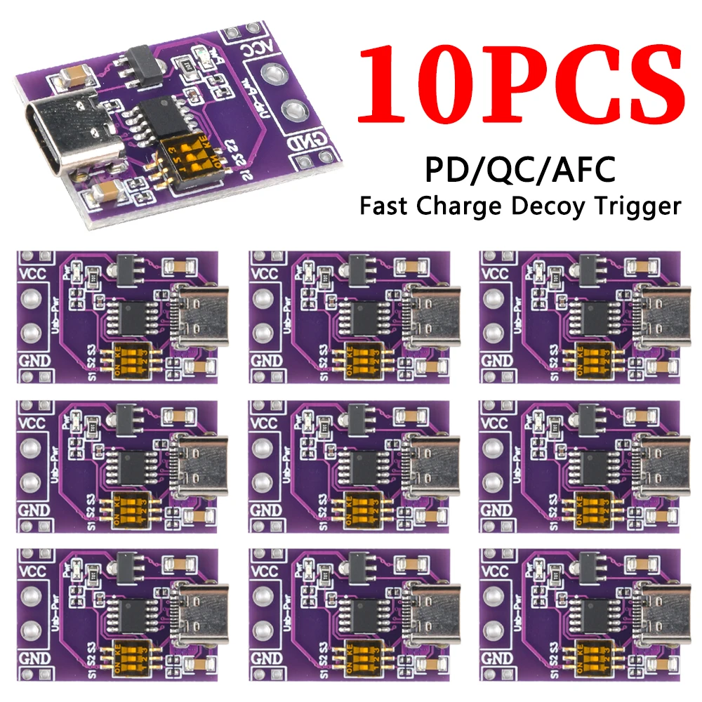 1-10PCS Type-C QC AFC PD2.0 PD3.0 to DC Spoof Scam Fast Charge Trigger Polling Detector USB-PD Power Supply Change Board Module