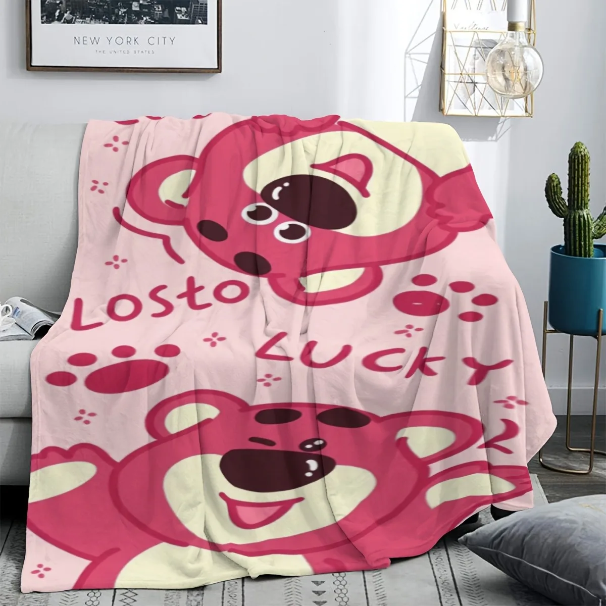 

1PC Cute Pink Bear-Print Blanket ,Multifunctional blanket suitable for home, outdoor, travel, camping, nap cover blanket.
