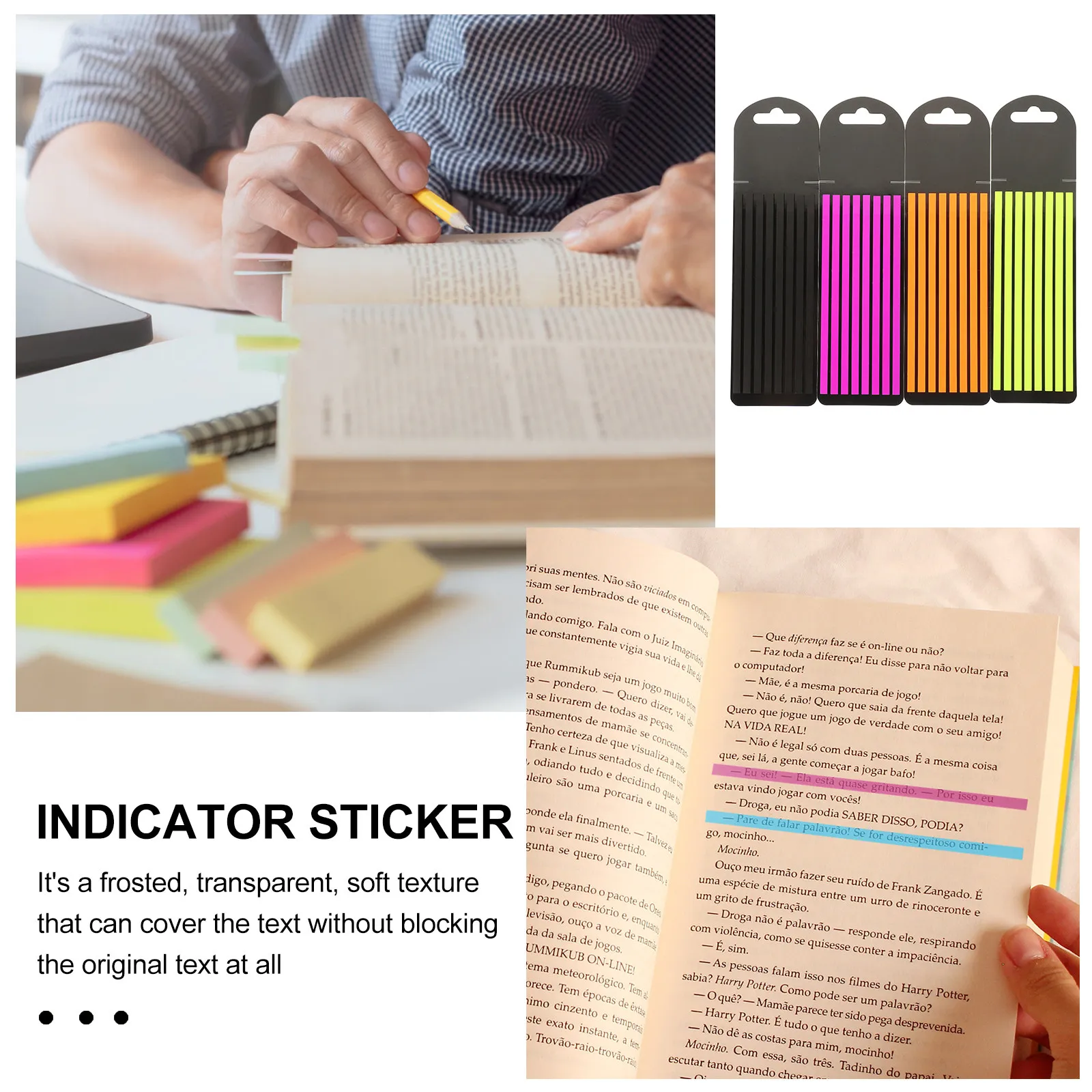 4 Books Guided Reading Strips Transparent Colorful Highlighter Tape for Teens Focus Concentration Book Study Aid Professional