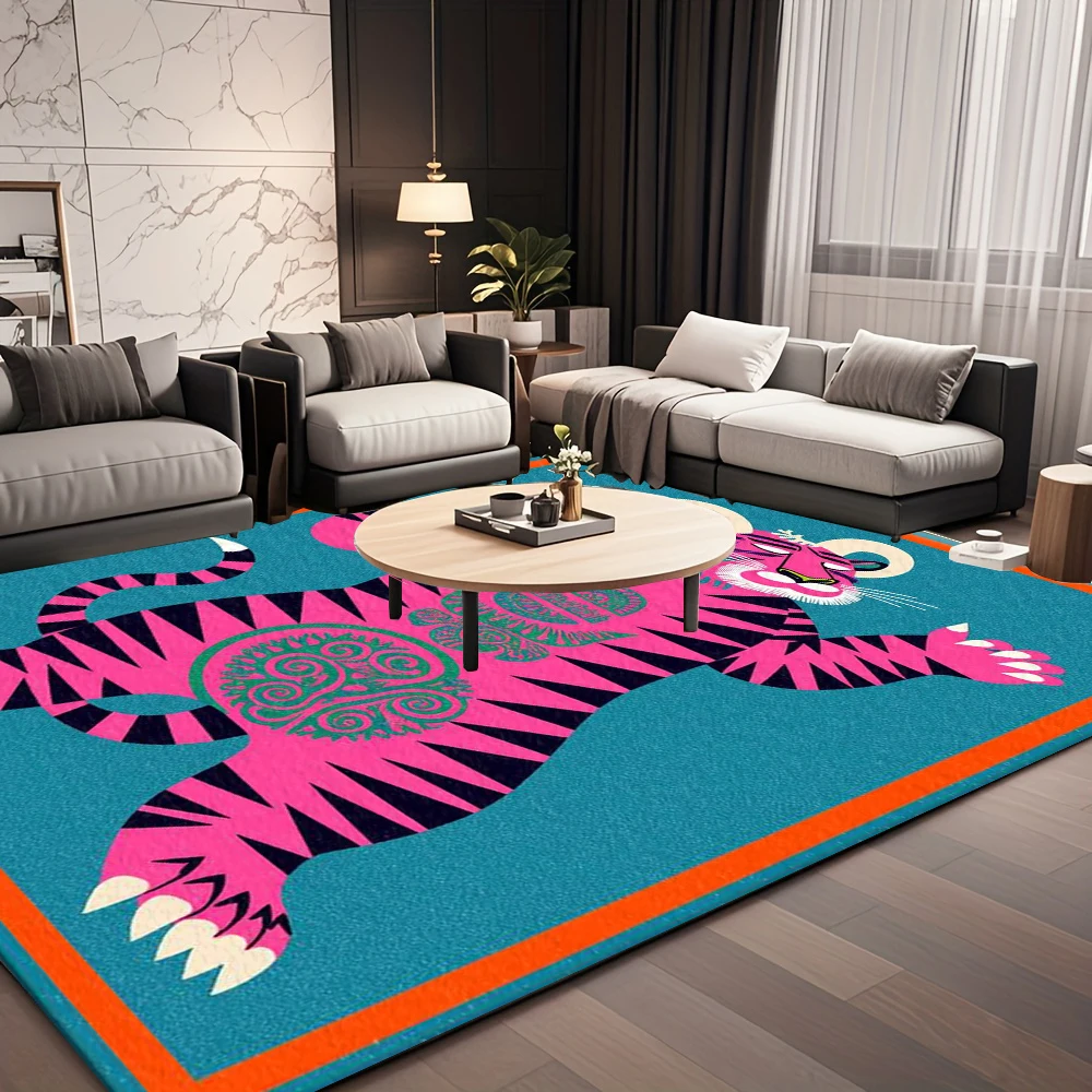 Folk Art Tiger Pattern Area Rug Creative Decorative Floor Carpet Soft Rug for Home Living Bedroom