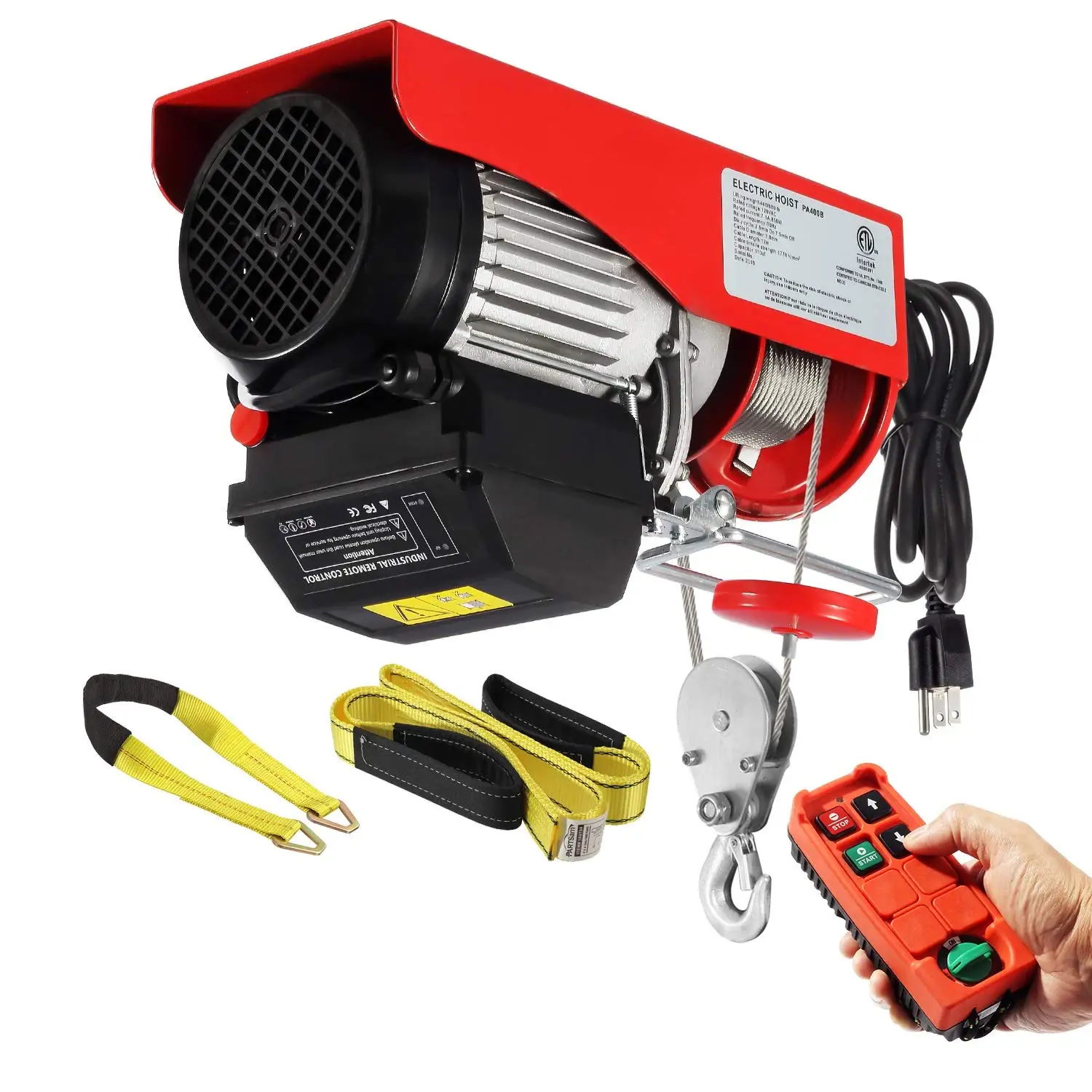 

Electric Cable Hoist with Wireless Remote Control 110V Overhead Crane Garage Ceiling Pulley Winch