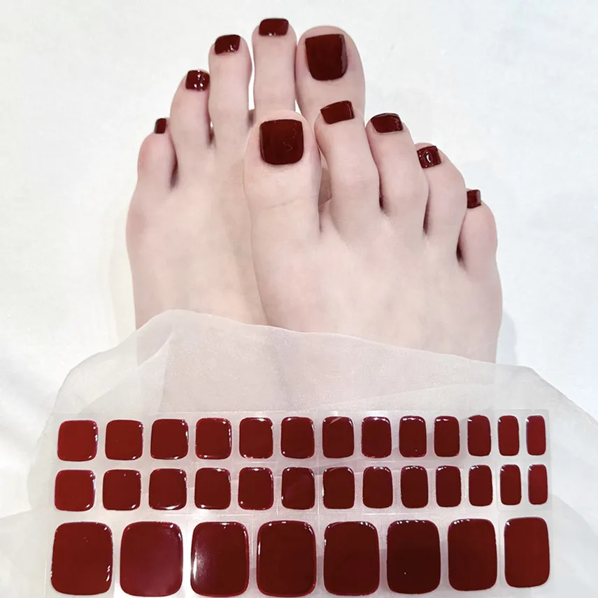 Pegatinas de Gel impermeables para uñas, 34 tiras, se endurece con lámpara UV, envolturas de esmalte impermeables coreanas para pies