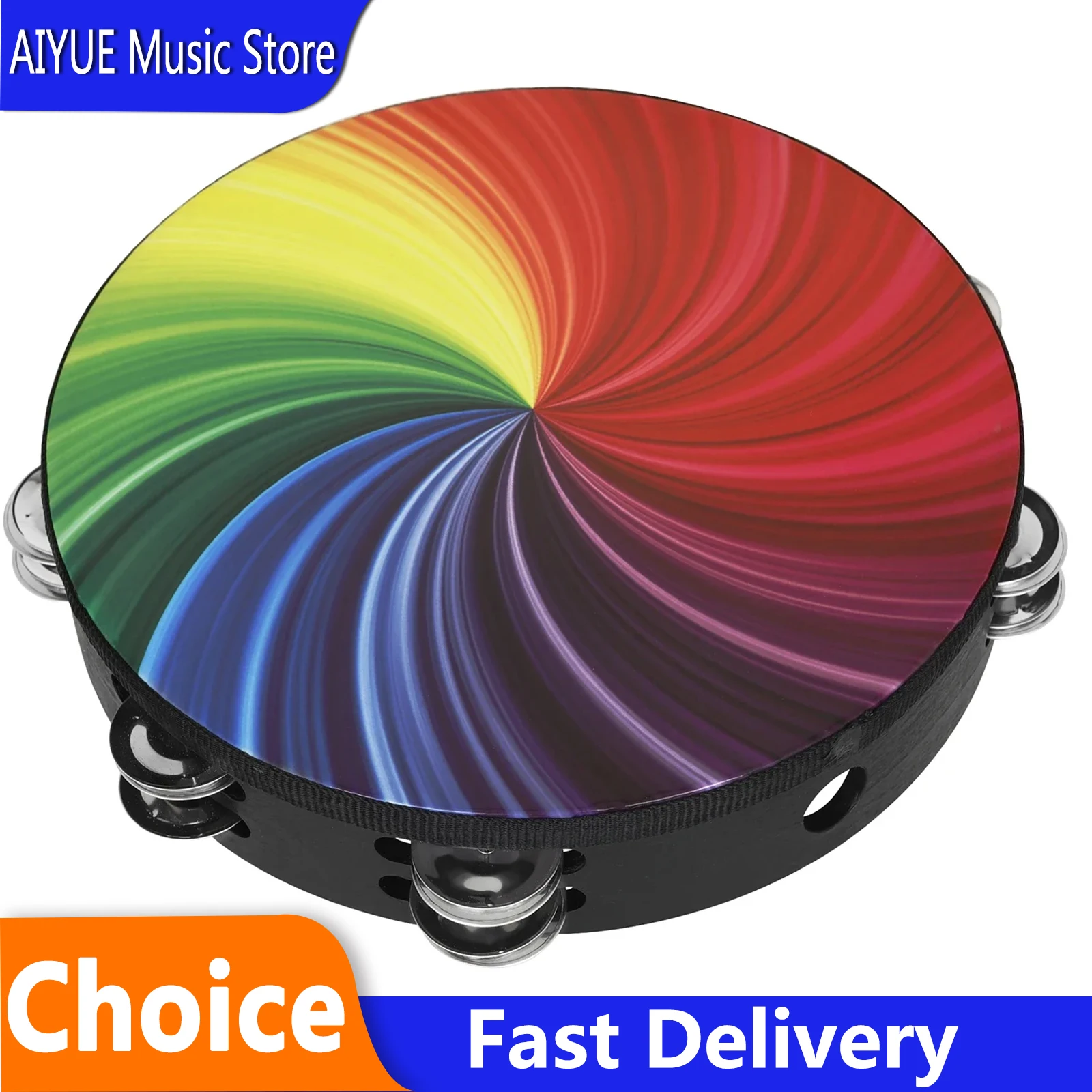 IRIN Hand Crank Tambourine Mini Portable Double 10 Inch Row Colorful Palm Drums Hand Shaken Drum Percussion Musical Instrument