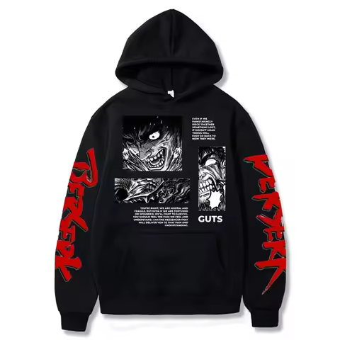 2024 Japanese Anime Berserk Guts Hoodies Men Cool Manga Graphic Vintage Hooded Streetwear Harajuku Hip Hop Pullovers Sweatshirts