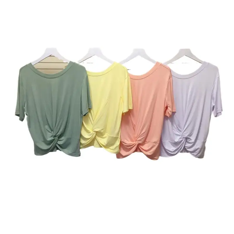 

Fashion Sexy women O-neck short blouse tops slim fitting Modal cotton pleated shirts plus size knit top вязаный топ