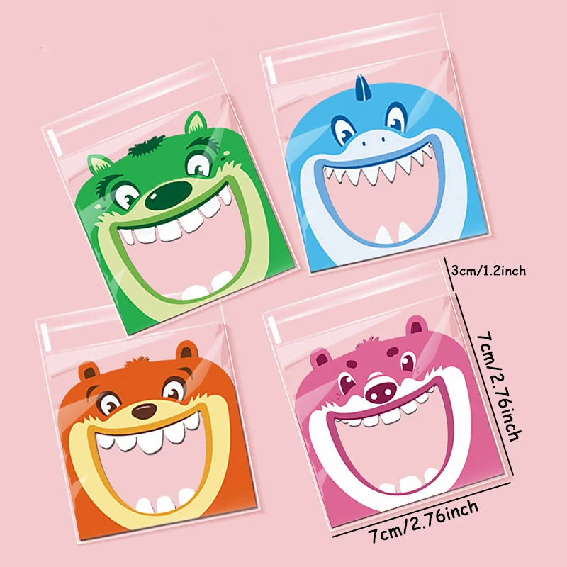 100pcs Cute Printing Opp Self-sealing Bag Lovely Animals Big Mouth Printed Gift Decorative Bags For Birthday Wedding Party Decor