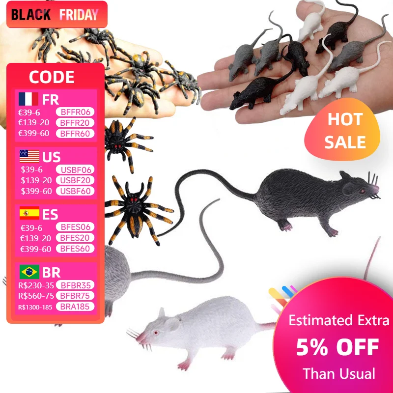 Mini Mouse Model And White Spider Terrifying Spoon Terrifying Halloween April Fool's Day Toy Plastic Animal Party Decoration