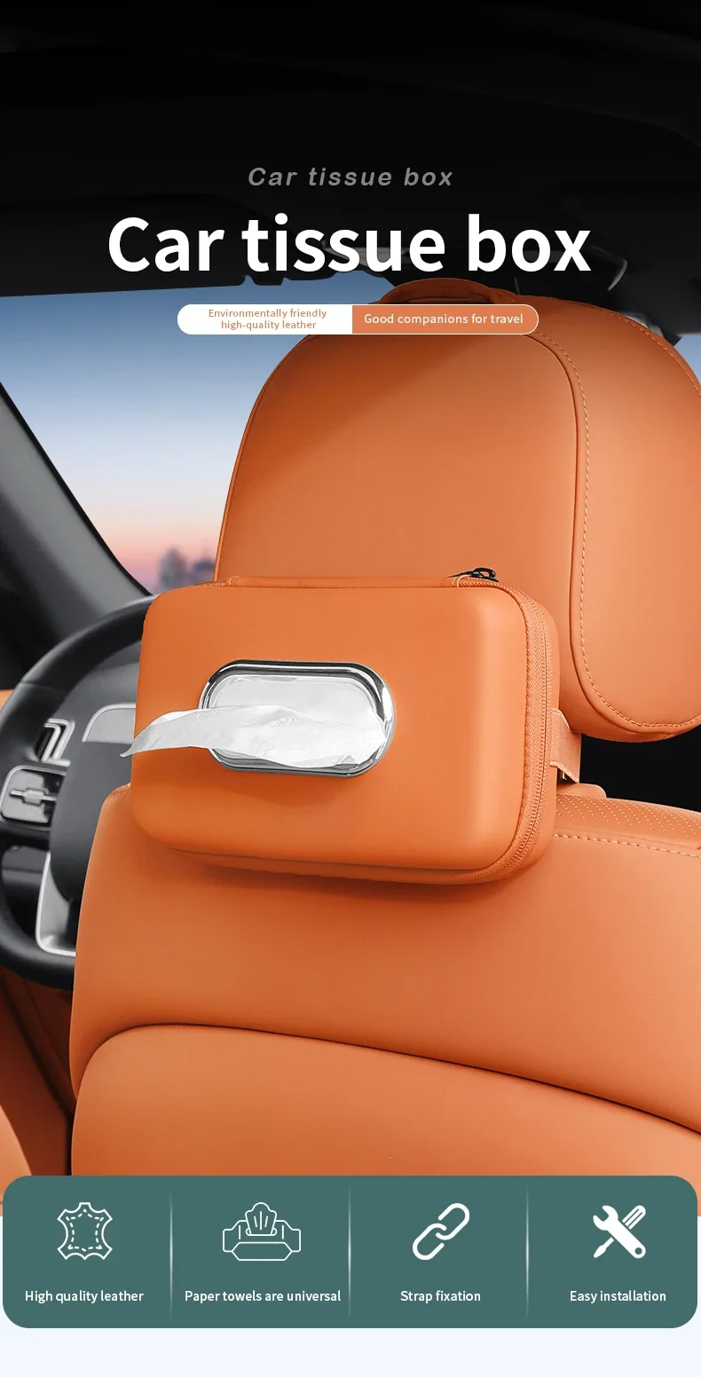 Premium Leder Auto-Taschentuchhalter für die Rückenlehne, Serviettenspender für die Armlehne, universeller Organizer für Papierhandtücher im Auto – Detail 1