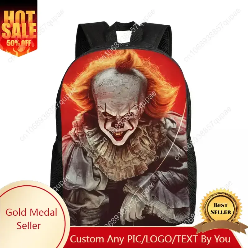 

3D Printing Evil Clown Backpack for Girls Boys Halloween Horror Movie College School Travel Bags Men Bookbag Fits 15 Inch Laptop