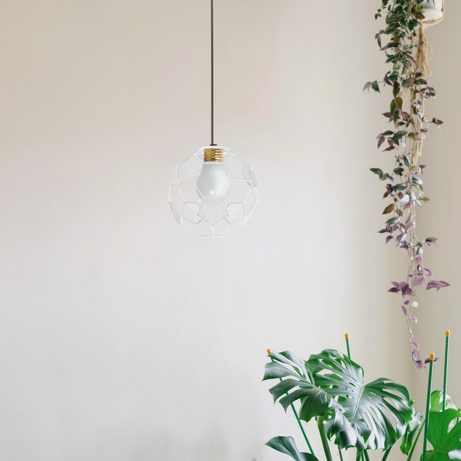 

1pc Football Lamp Shade White Hollow-Out Metal Cage Industrial Pendant Retro Globe Light Cover For Living Room Bar Decor Soccer