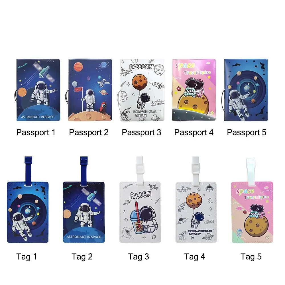 Cartoon Astronaut Passport Cover PU World Traveling Luggage Tag Waterproof Multi-function Certificate Protective Sheath Unisex