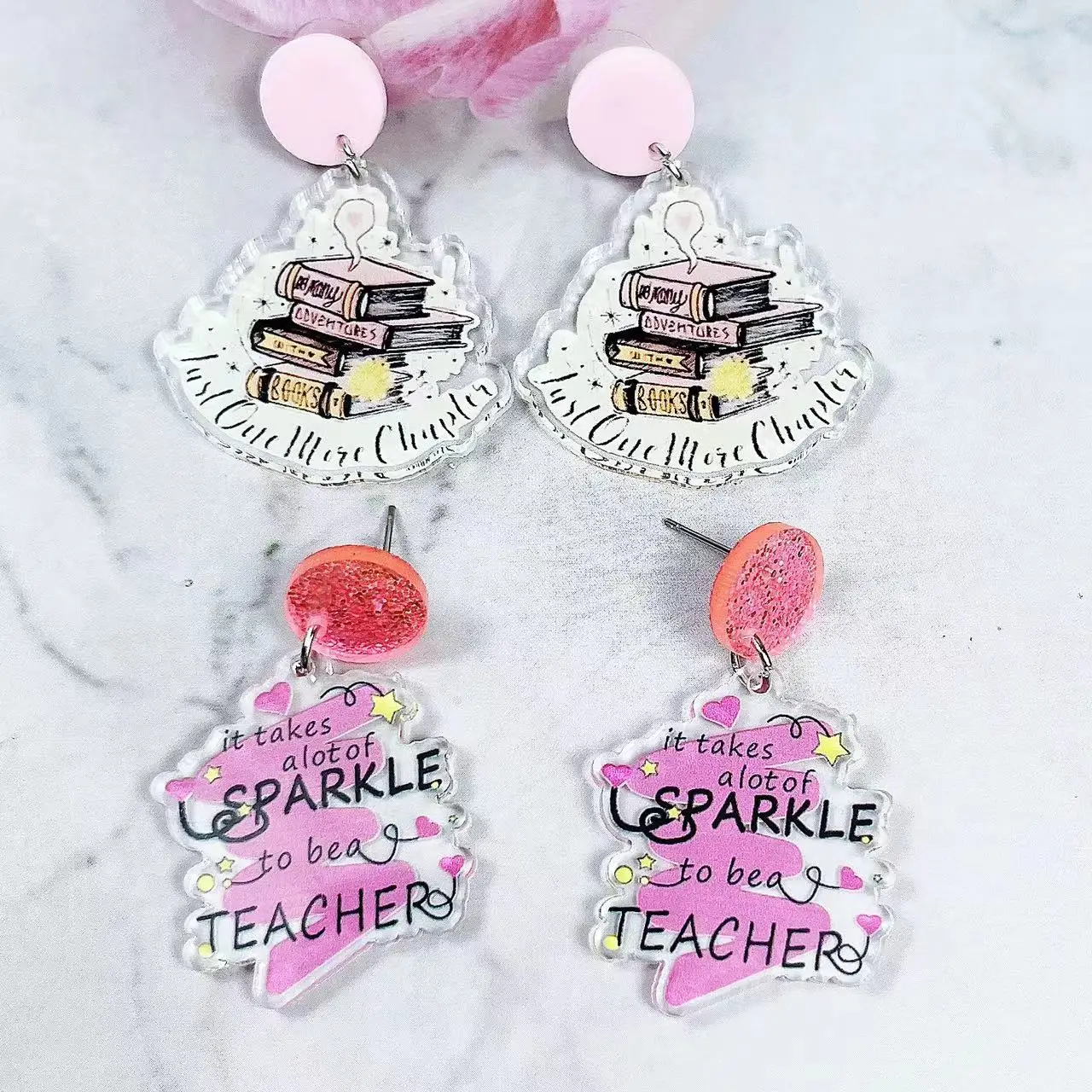1 Pair Acrylic Earrings With Letters Print  Stylish Gift For Teacher Teacher\'s Day Gift  Back-to-school Gift  Girls Accessories