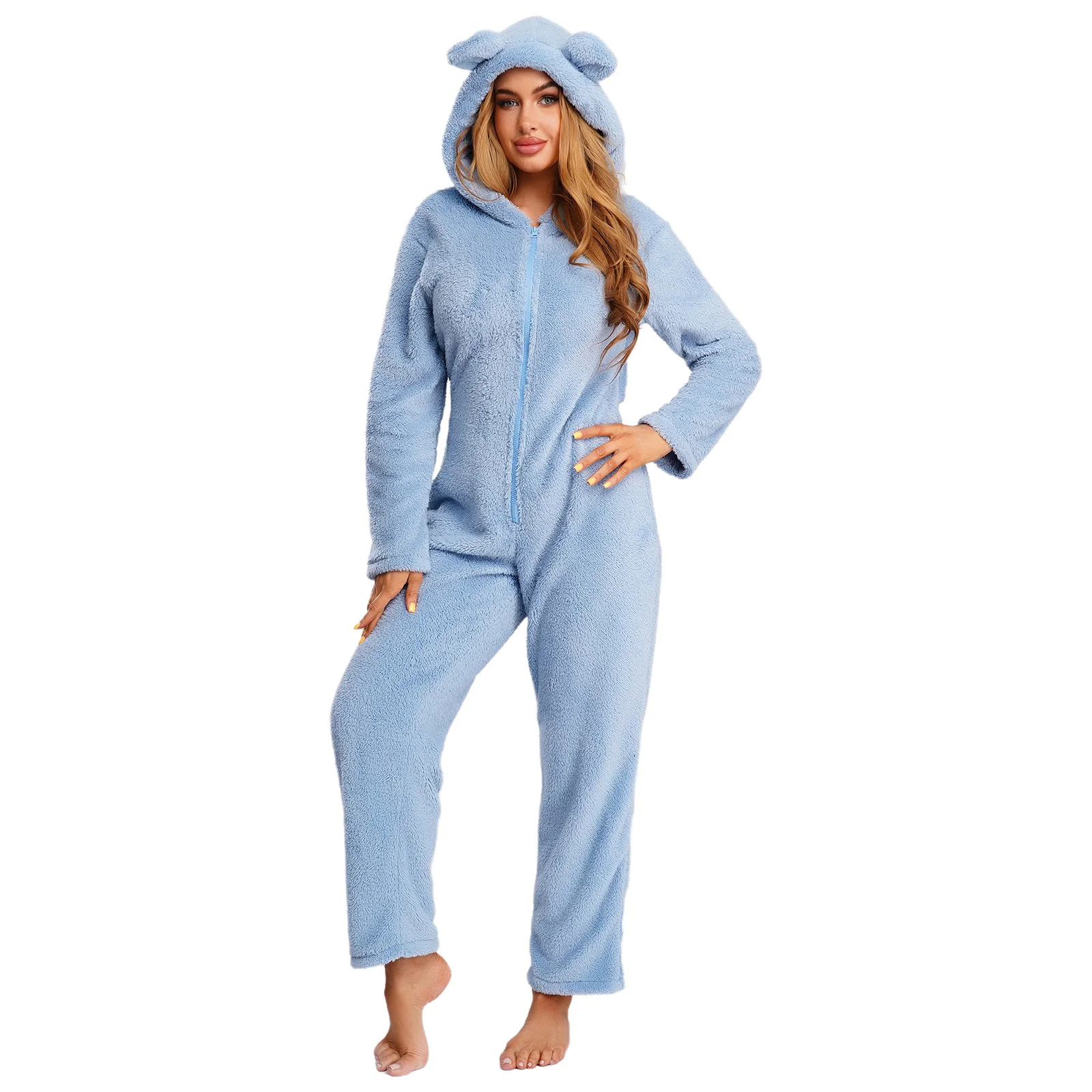 

Зимняя одежда для сна, теплые фланелевые комбинезоны, женская домашняя одежда, молния спереди, пуговицы сзади, открытый комбинезон с капюшоном, пижамы, домашняя одежда, ночное белье
