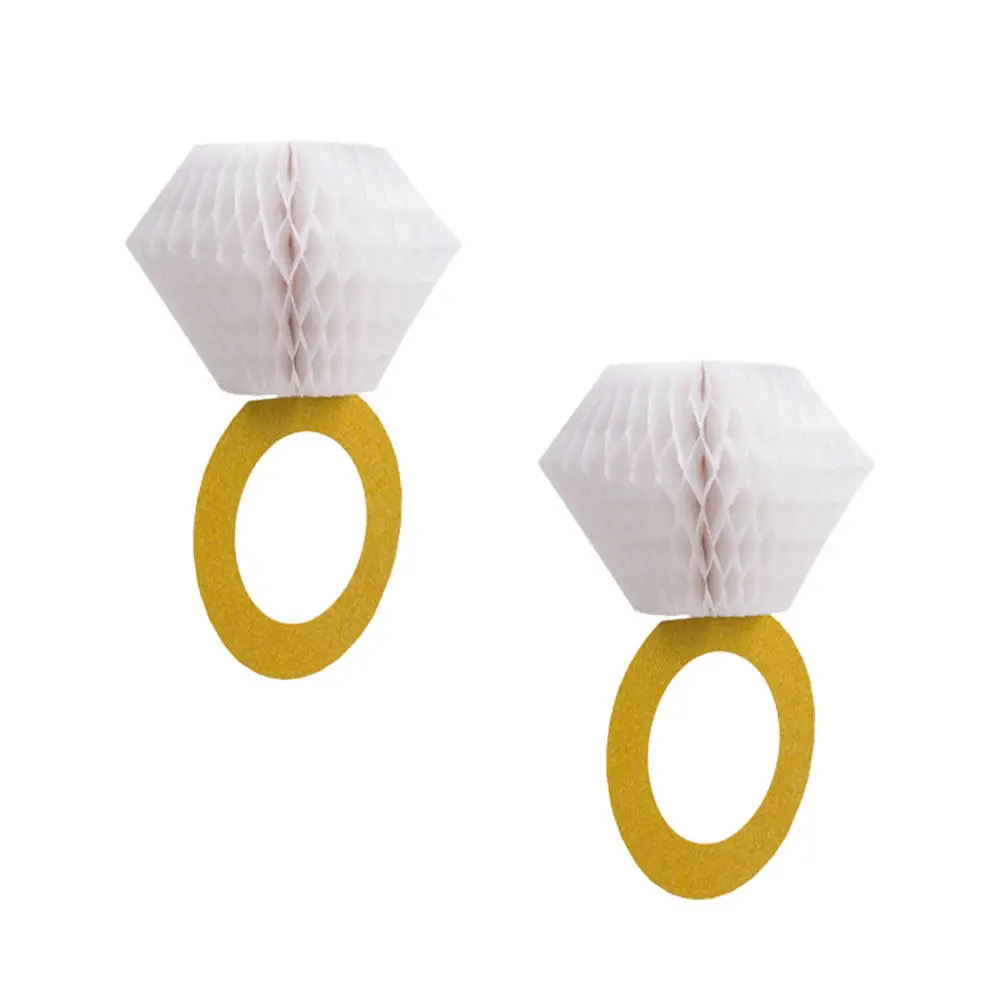 2Pcs Ring Honeycomb Hanging Decor Golden Wedding Party Ornament Unique Ceiling Decoration for Proposal Photo Backdrop