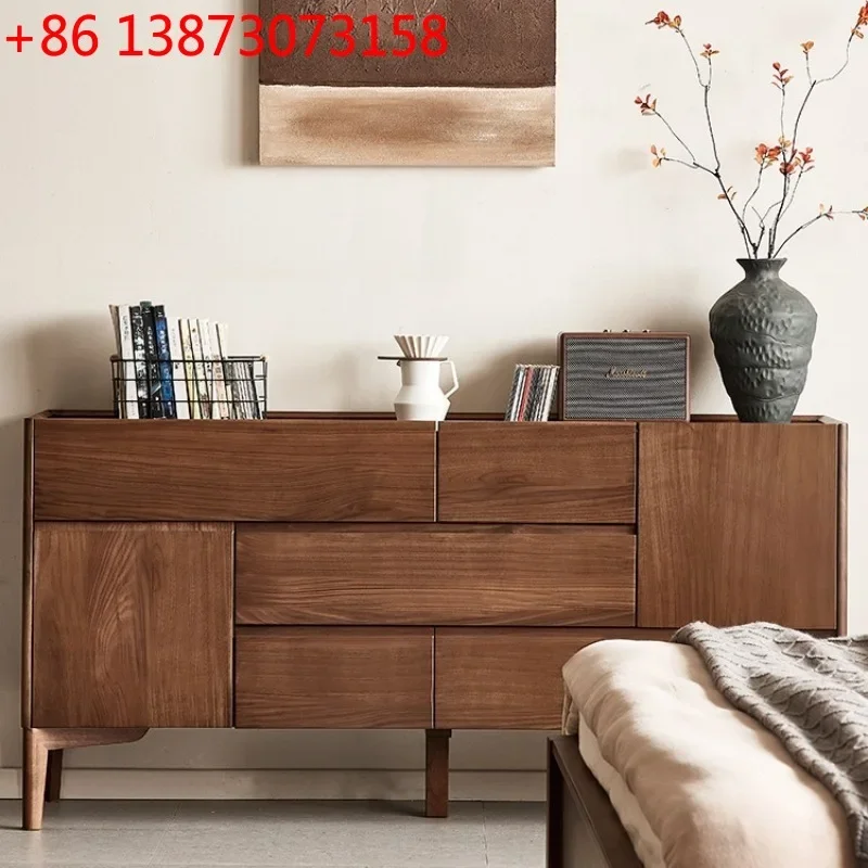 Nordic black walnut solid wood seven-chest cabinet simple bedroom locker household living room wall cabinet