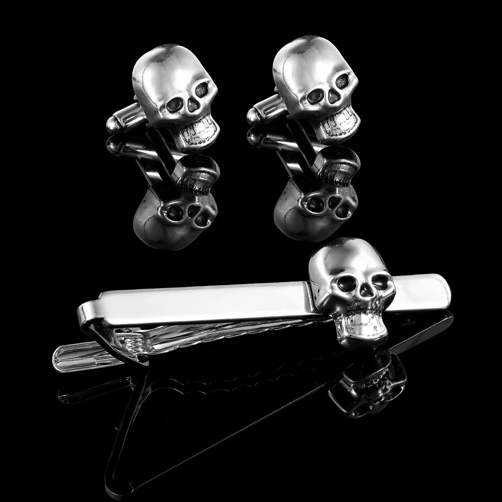 Punk Skull Death's Head Shaped Design Cufflinks&Tie Clip Set Formal Party Business Tuxedo Shirts Jewelry Accessories