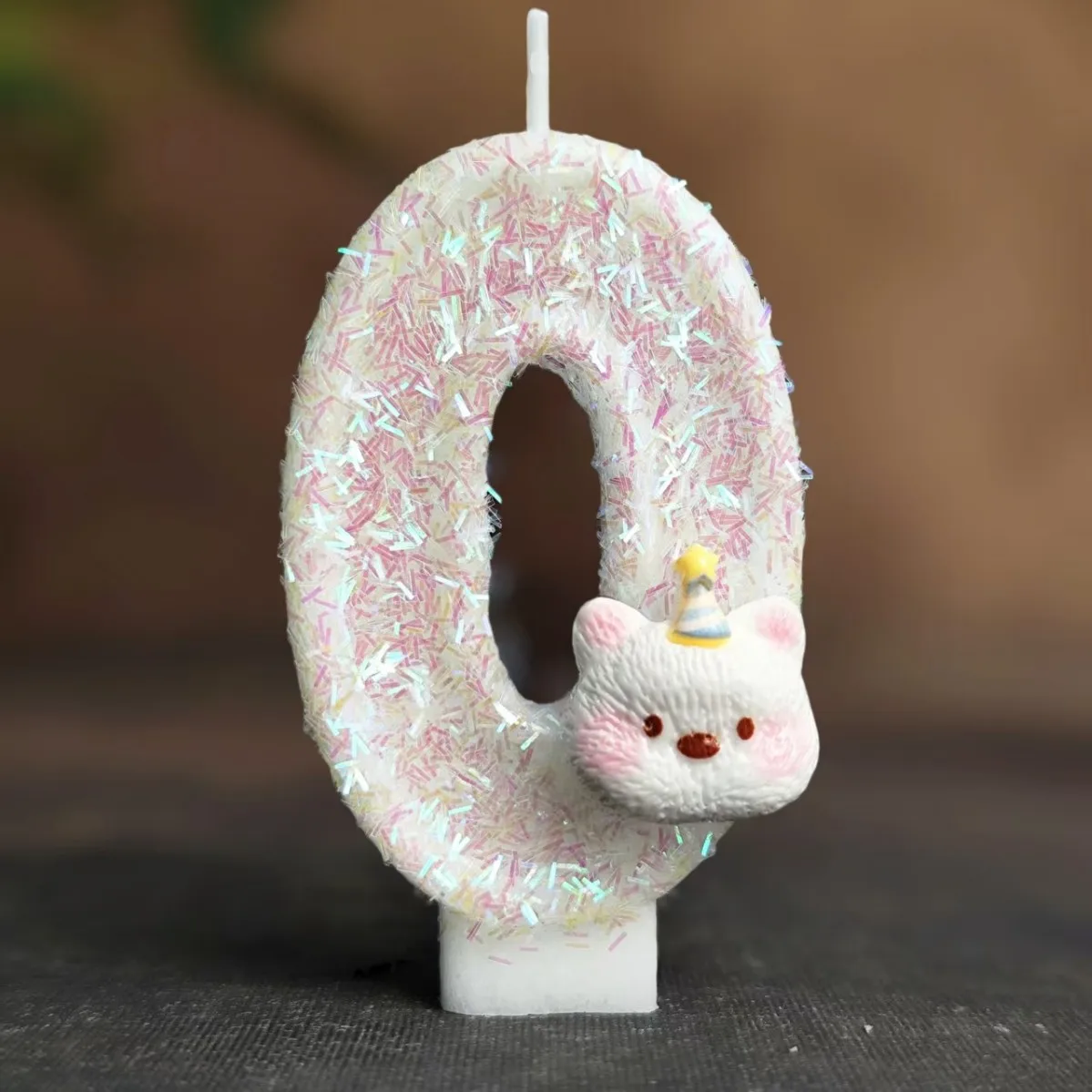 Colorful glitter digital birthday candles, party hat cute little bear candles, festival and commemorative day candles