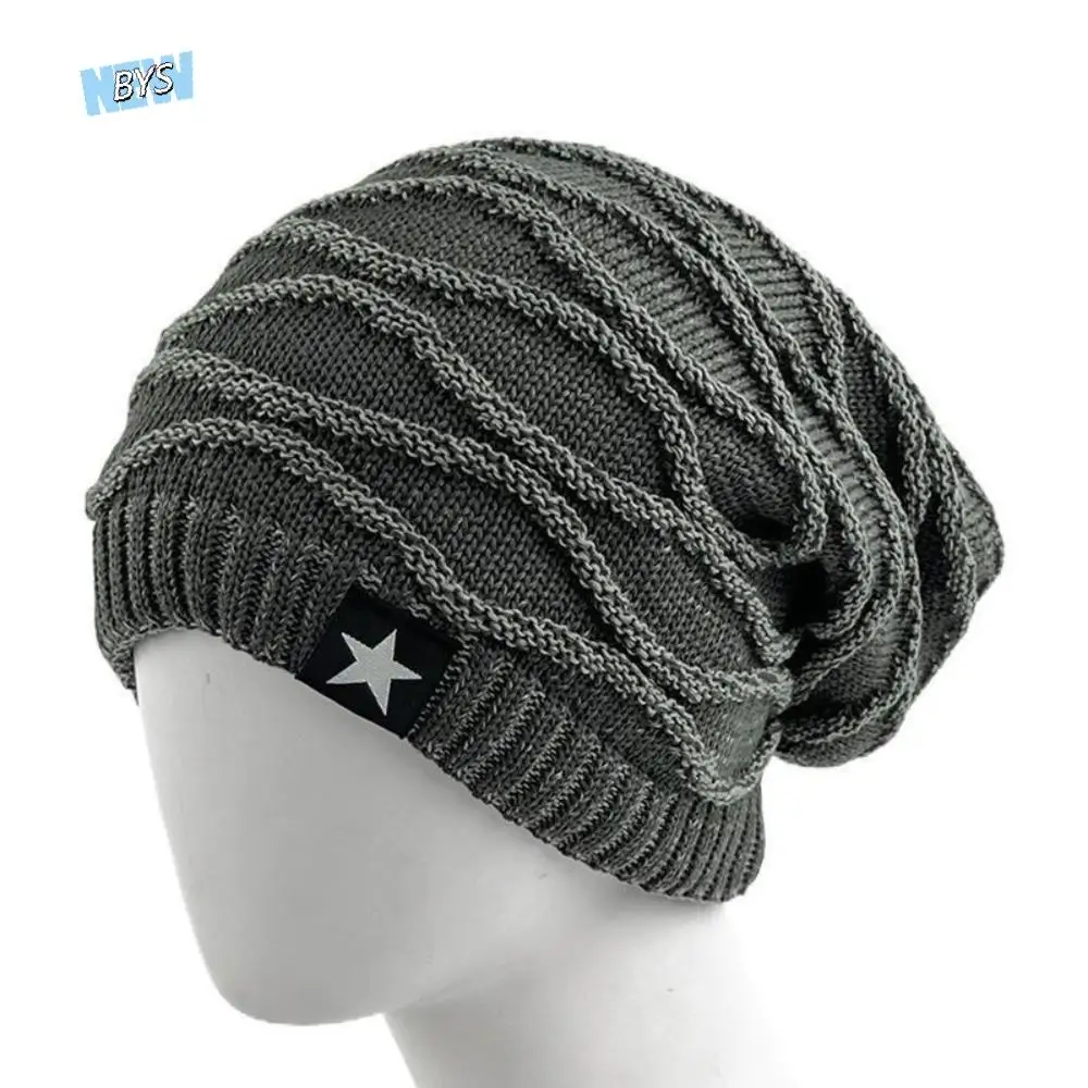 

Fashion Thickened Fleece Pile Cap Windproof Star Cycling Pullover Cap Warm Rhombus Jacquard Beanies Hat Winter
