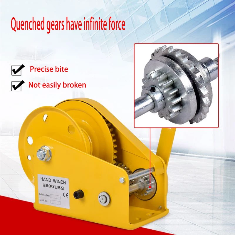 2600 Pounds 10m  Wirerope Hand Operated Winch Portable Winch Manual Traction Hoist Winch Crane Bidirectional Self-locking