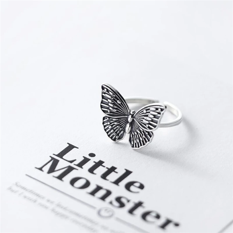 WYEAIIR 925 Sterling Silver Retro Hollow Butterfly Creativity Literature Resizable Opening Ring For Women Luxury Jewelry