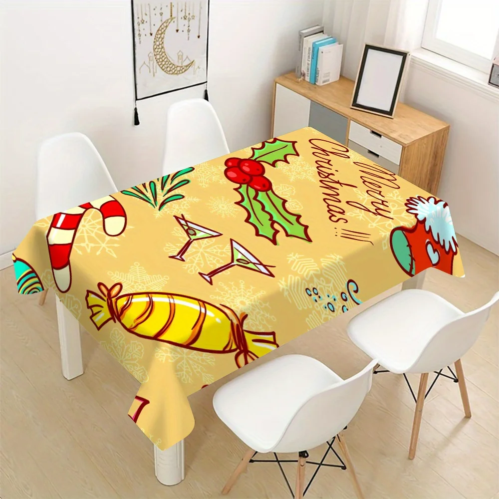 Cute Christmas Tablecloth Spill Proof Festive Holiday Dining Table Cover for Kitchen Party Decor