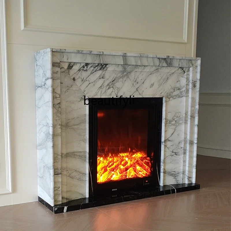 

Marble fireplace French natural white, modern American simple stone fireplace decorative cabinet B06