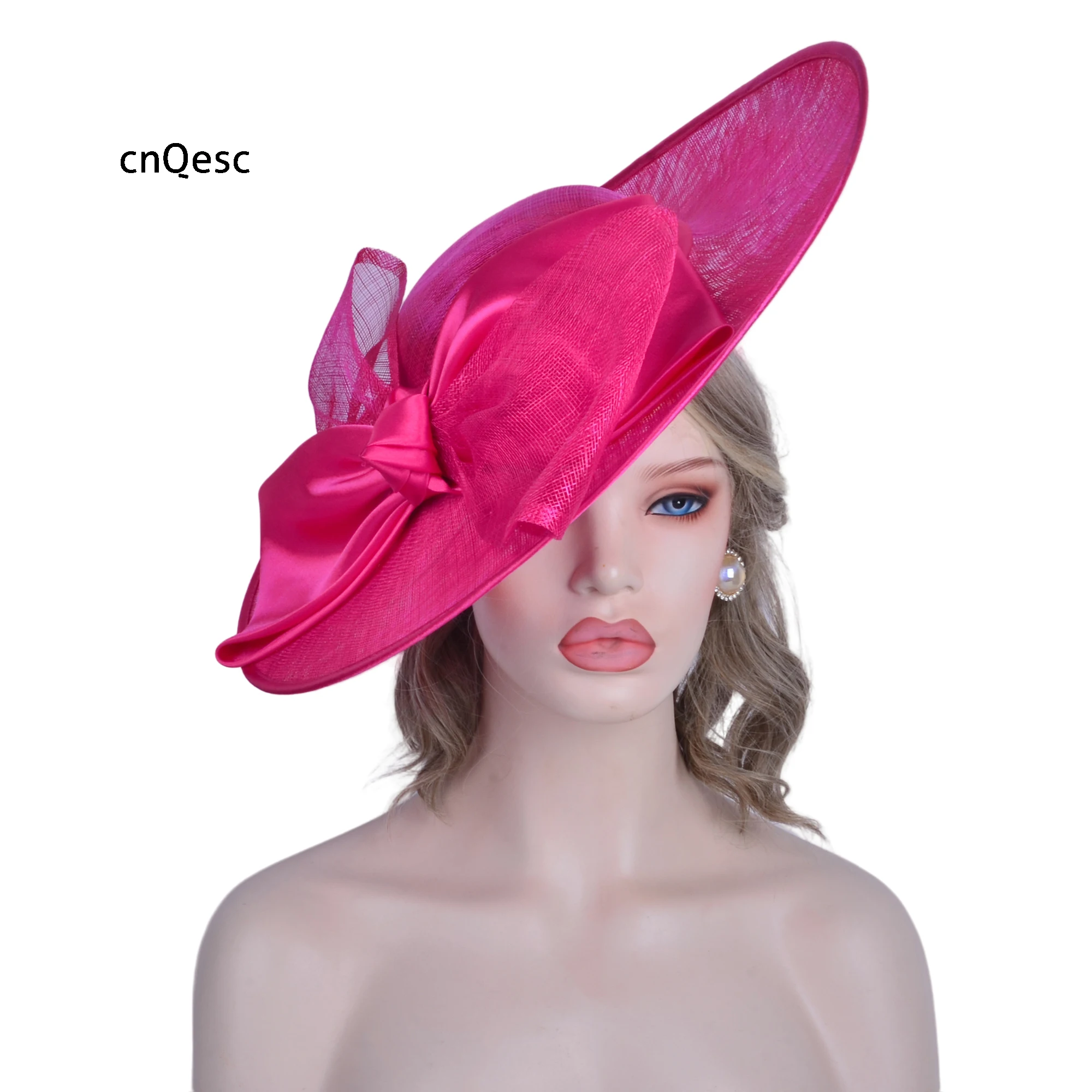 Hot pink  X Large Saucer Hatinator Sinamay Base Fascinator Wedding Hat With Bow For Kentucky Derby Races