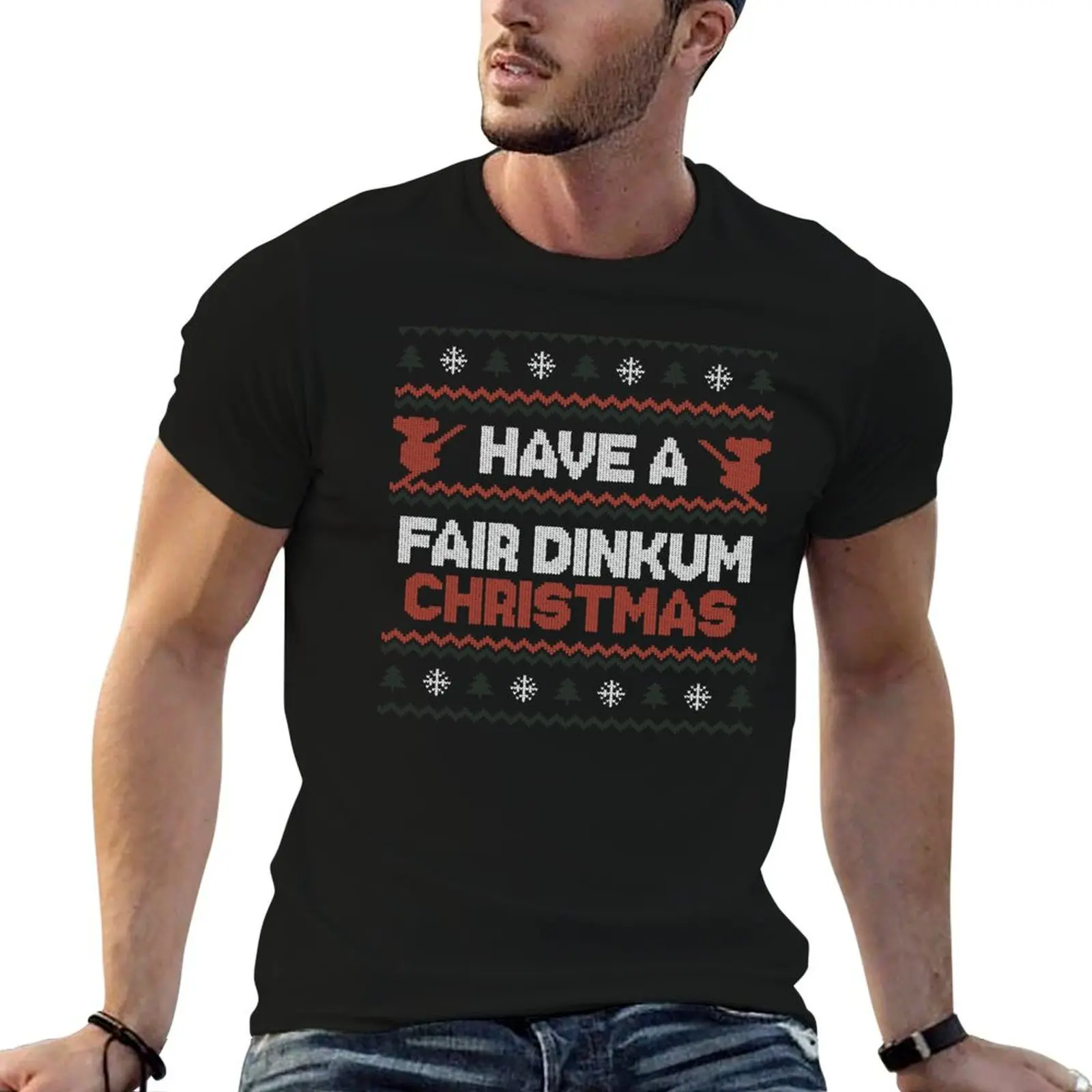 

Aussie Dinkum t Christmas funny Christmas Australian Fair Sweater T-Shirt Merry Funny shirts Ugly dark Green humor