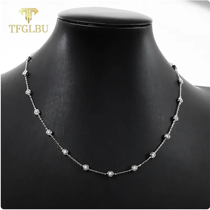 

TFGLBU 3mm 2CTTW All Moissanite Necklace for Women Classic Bubble Clavicular Chain Test Passed 100% S925 Sterling Silver Jewelry