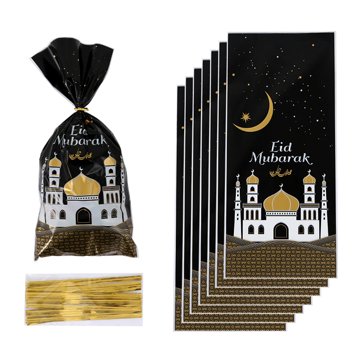 25/50/100pcs Eid Mubarak Gift Bags Plastic Cookie Candy Bag Ramadan Kareem 2024 Islamic Muslim Party Supplies Eid Al-fitr Gift