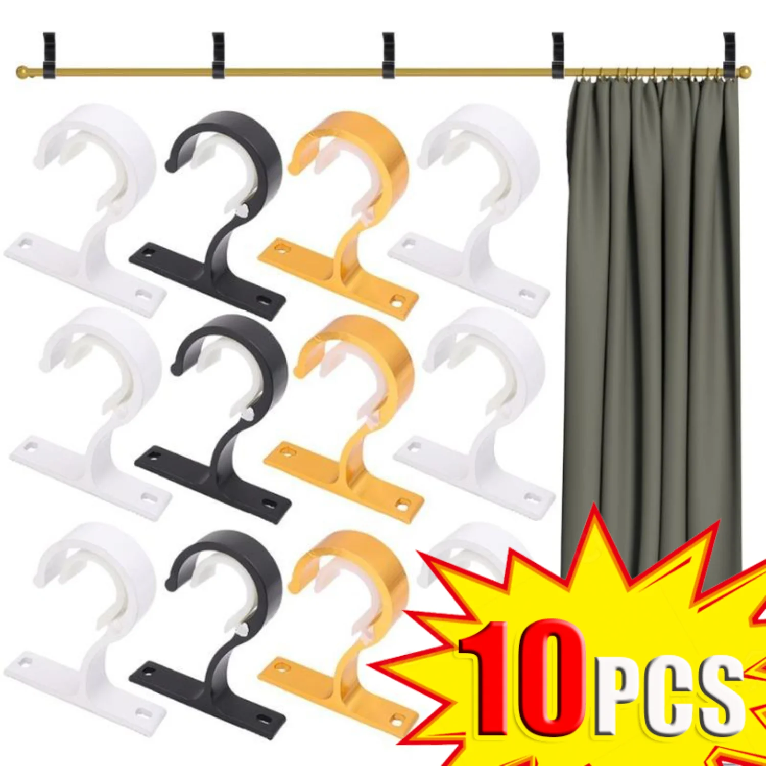 1-10pcs Aluminium Alloy Curtain Rod Installation Hook Hanger Heavy Duty Support Bracket for Home Fixing Clip Storage Rack