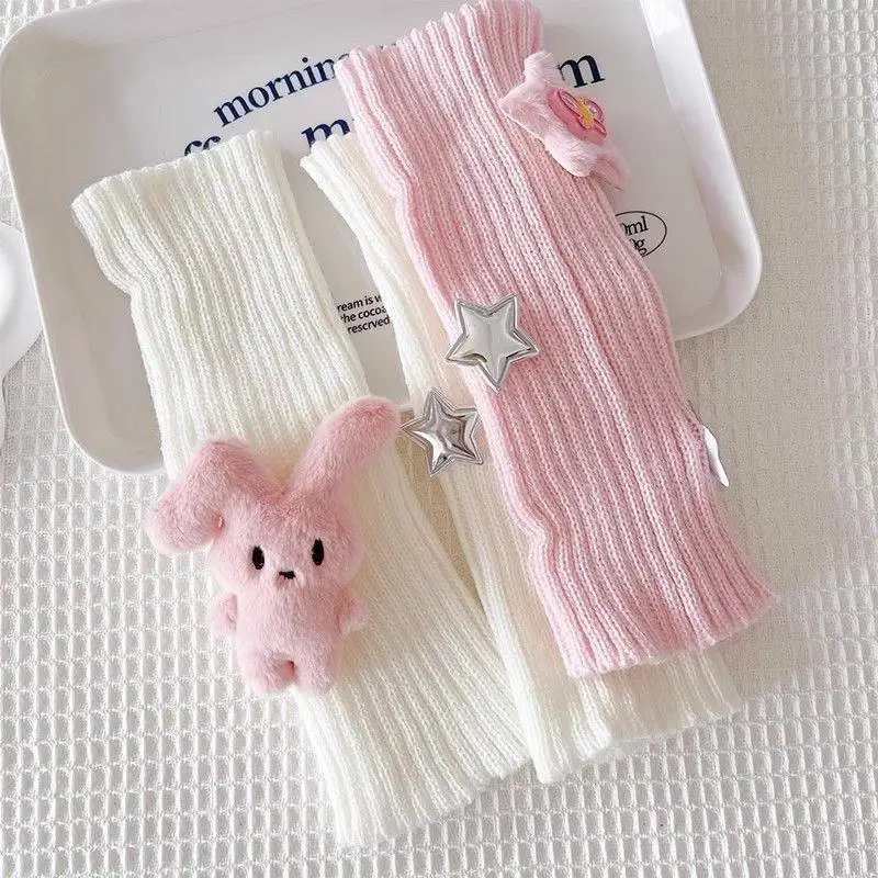 Mangas de braço de malha quente inverno kawaii aquecedores de braço para mulheres engrossar manga longa luva de meio dedo gótico mitten sem dedos