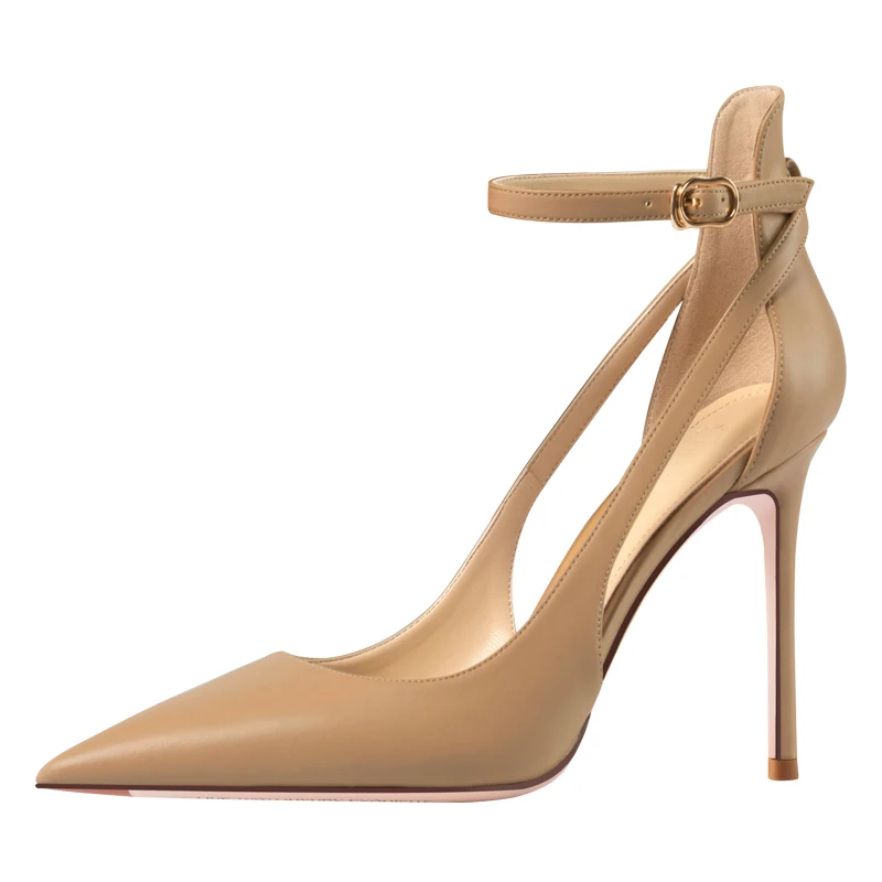 

Khaki matte finish women summer shoes closed toe heels daily lady high heels high heel sandals buckle strap women Thin Heels