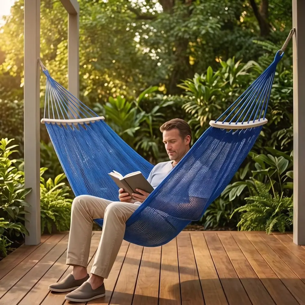 Ice Silk Mesh Outdoor Swing Hammock Curved Rod Anti Rollover Camping Mesh Hammock Portable Single Person Hanging Swing Balcony