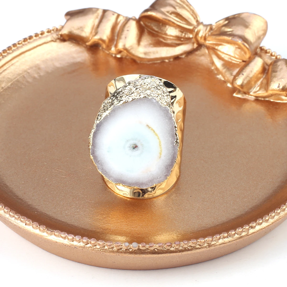 Boho Irregular Natural Stone Agate Slices Sunflower Wide Open Ring for Women Men Gold Plated Resizable Finger Rings Jewelry
