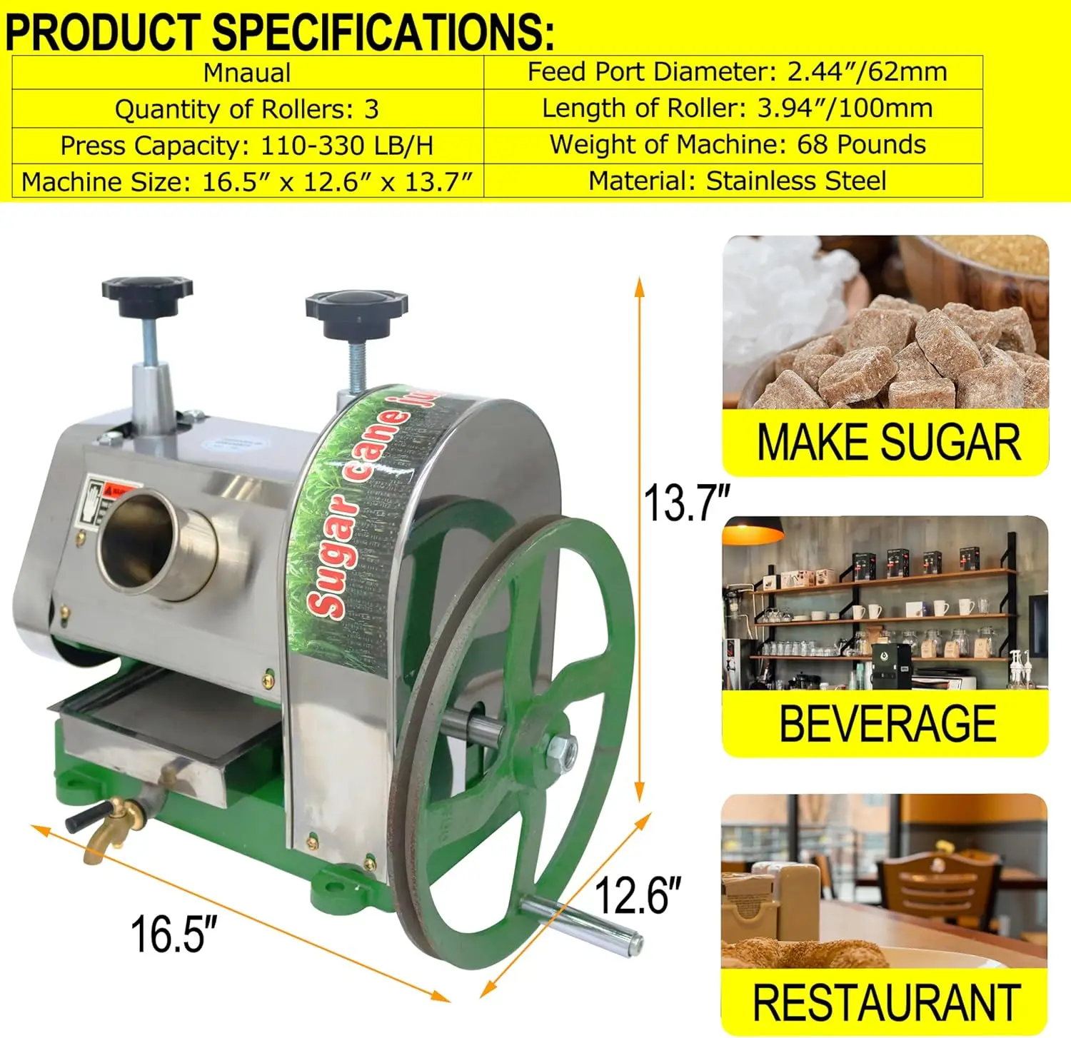 Manual Sugar Cane Juicer Commercial Sugarcane Press Extractor Crusher Squeezer Stainless Steel Sugar Cane Press with Peeling Kni