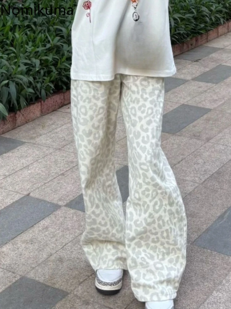 

Винтажные леопардовые женские джинсы, новые штаны 2021, широкие брюки с высокой талией Y2k, Pantalon Femme, повседневные модные прямые джинсовые брюки