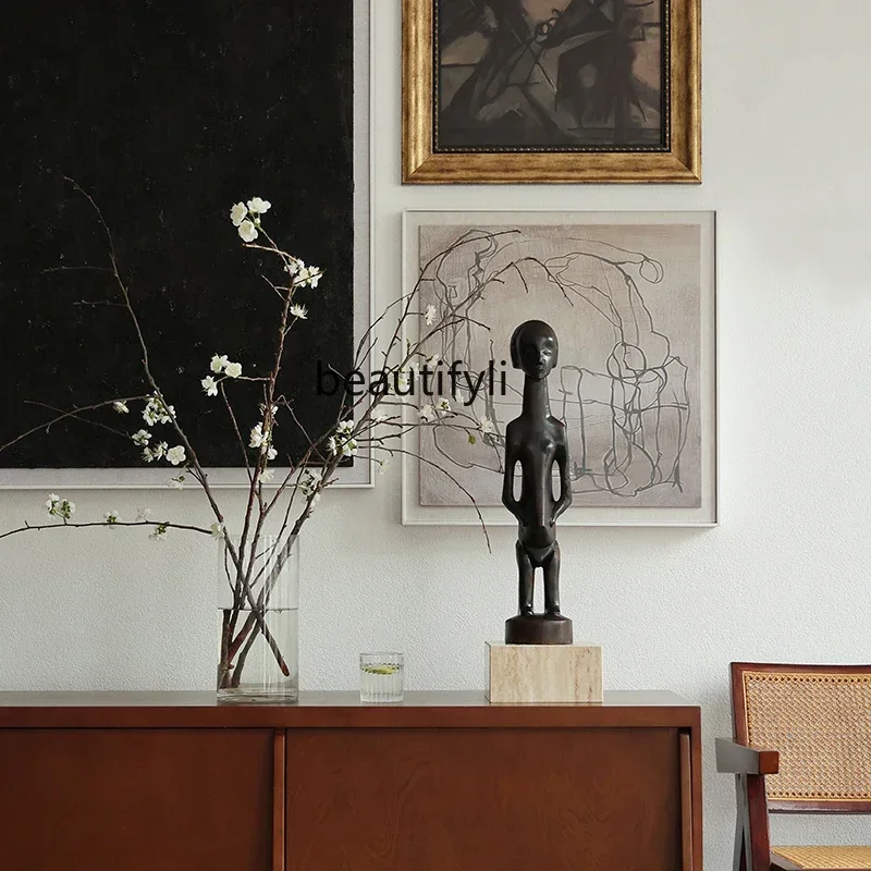 TTT Medieval solid wood sculpture, portrait art ornament, living room entrance, tea room, wabi sabi retro decoration