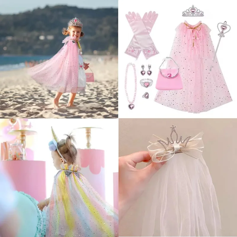 Princess Cloak Set Crown Children's Princess Cloak Small Handbag Cloak Set Children's Day Gift Christmas Gift Cute and Elegant