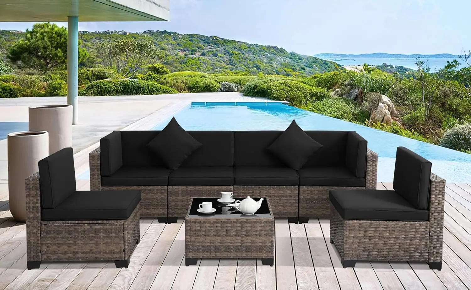 

Wicker Patio Conversation Set, All-Weather PE Rattan Sectional Sofa with Cushions and Coffee Table,Brown Rattan