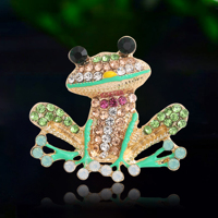 New Rhinestone Frog Brooches for Women Unisex Glass Animal Pins Event Party Backpack Decoration Clothes Accessories