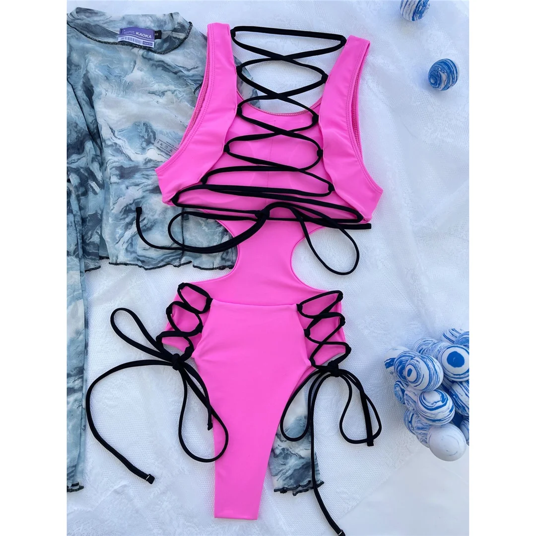 2026 Sexy Cut-Out-Badeanzug mit Schnürung und Riemchen, einteilig, Damen-Bademode, rückenfrei, mit hohem Beinausschnitt, Badeanzug, Badebekleidung, V5888 – Detail 10
