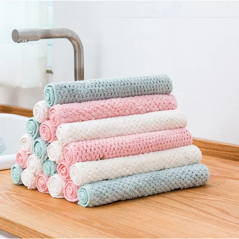 1pc Kitchen Dish Towels 25x25cm Microfiber Coral Velvet Cleaning Cloth for Household Cleaning Dishwashing Kitchen Accessories