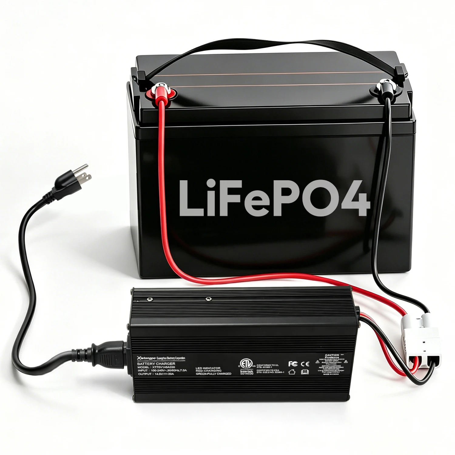 14.6V 20A LiFePO4 Battery Charger for 12V 40-200Ah Batteries 0V Activation, Auto Stop and Recharge, Anderson to M8 Cable, ETL Certified, RV, Marine and Solar LiFePO4 Systems